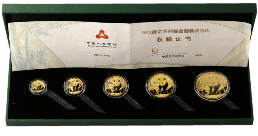 2012年熊猫金币一套价格   2012年熊猫金币五枚套装多少钱