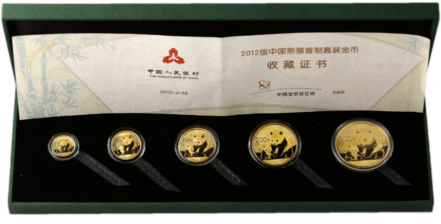 2012熊猫金币套装市场价  2012年一套五枚熊猫金币多少钱