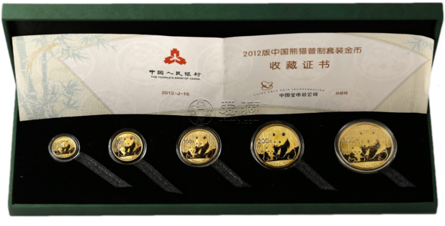 2012熊貓金幣套裝市場價  2012年一套五枚熊貓金幣多少錢