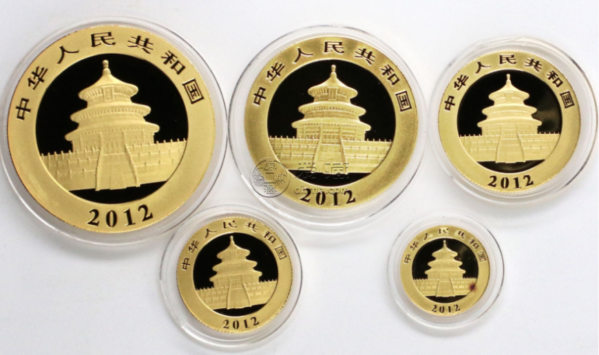 2012熊貓金幣套裝市場價  2012年一套五枚熊貓金幣多少錢