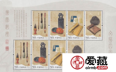 文房四宝丝绸邮票