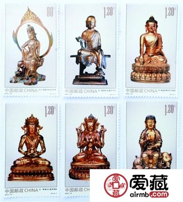 金铜佛造像邮票大版票是庆祝佛教成立六十周年二发行的