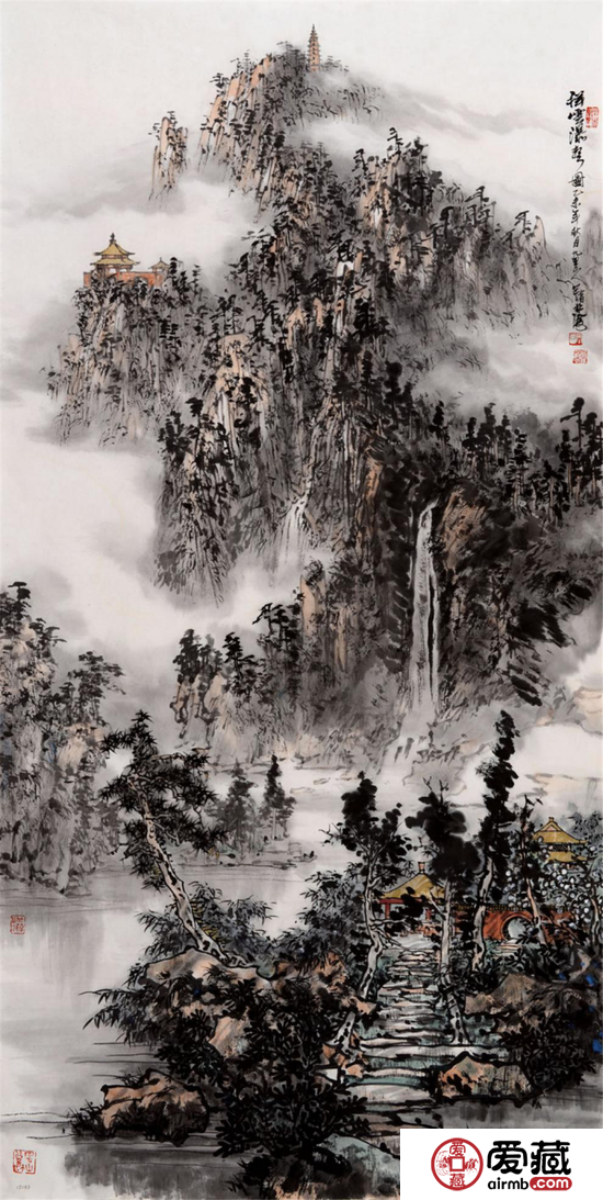 《祥云瀑声》 138x70cm