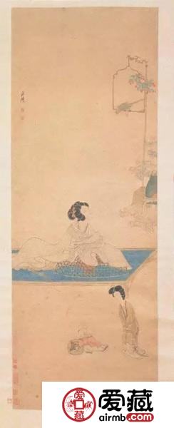 明末 陈洪绶 《斜倚薰笼图轴》