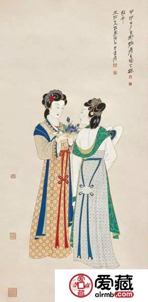 近代 张大千 《双美图》