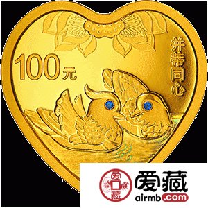 2016吉祥文化金银币8克心形并蒂同心金币