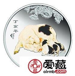 2007中国丁亥猪年金银币1盎司母子猪图彩色银币