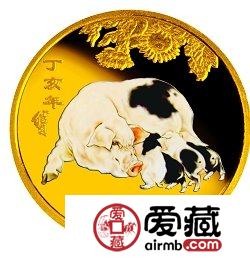 2007中国丁亥猪年金银币1/10盎司母子猪图彩色金币