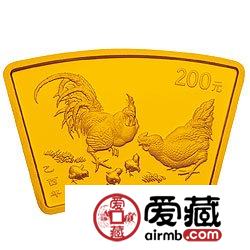 2005中国乙酉鸡年金银币1/2盎司扇形金币