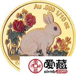 1999中国己卯兔年金银铂币1/10盎司彩色金币