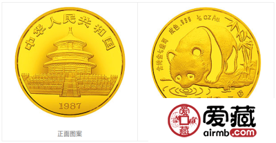 1987版熊猫金铂纪念币1/10盎司圆形金质纪念币