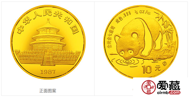 1987版熊猫金铂纪念币1/10盎司圆形金质纪念币
