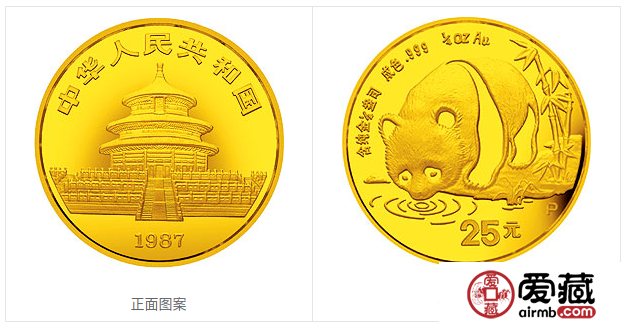 1987版熊猫金铂纪念币1/4盎司圆形金质纪念币