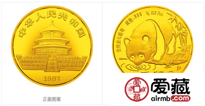 1987版熊猫金铂纪念币1/10盎司圆形金质纪念币