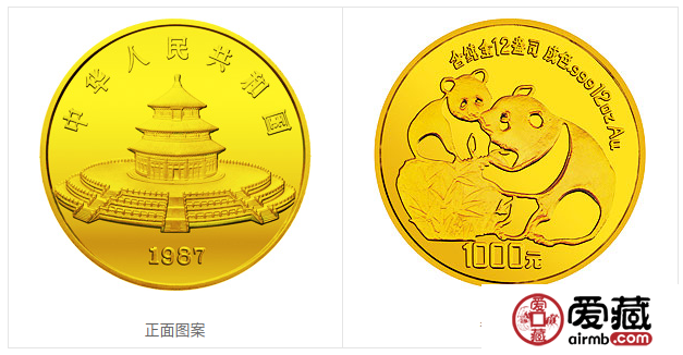 1987版熊猫金铂纪念币12盎司圆形金质纪念币