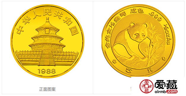 1988版熊猫金银铂纪念币1/20盎司圆形金质纪念币