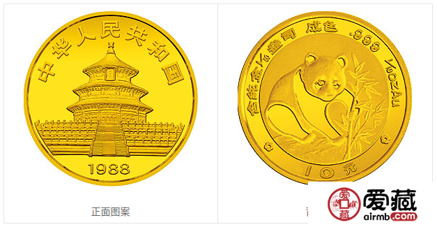  1988版熊猫金银铂纪念币1/10盎司圆形金质纪念币