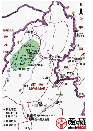 缅甸翡翠产地分布图 缅甸翡翠产地有哪些