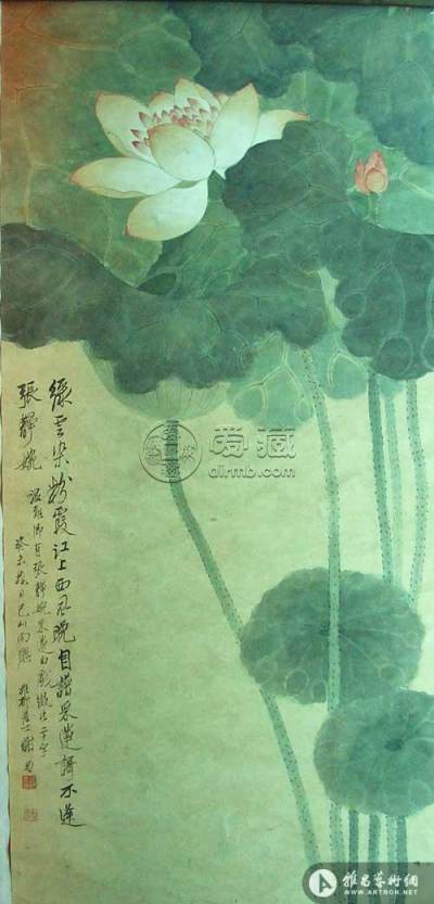 图3:谢稚柳《采莲图》，绢本设色，99.4x46.8厘米，1943年