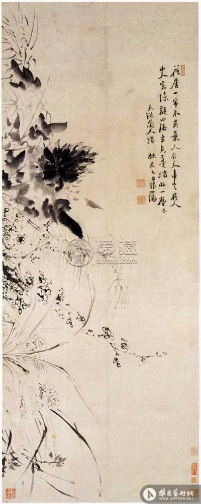 图1：明·徐渭《富貴神仙图》，纸本墨笔，123.5×49厘米，香港艺术馆藏
