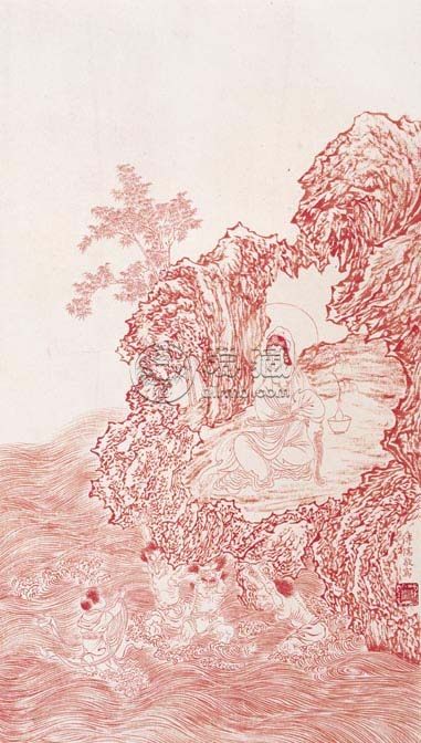 溥儒 观音图 轴  53×23cm 纸本朱笔