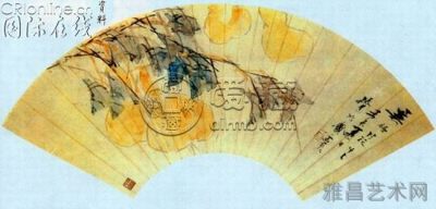无极长生图扇页 纸本 设色 55cm x 19.5cm  虚谷