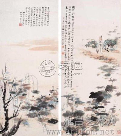 张大千《白石词意二画》