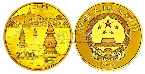 杭州西湖文化景觀金銀紀(jì)念幣155.52克（5盎司）圓形金質(zhì)紀(jì)念幣