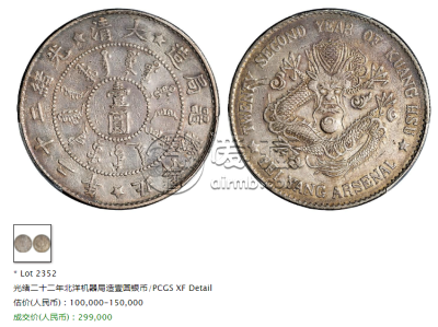 光绪22年北洋机器局造壹圆值多少钱 拍卖价格及图片