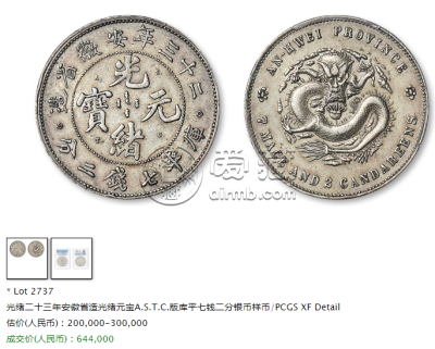 二十三年安徽省造光绪元宝图片及价格 值多少钱