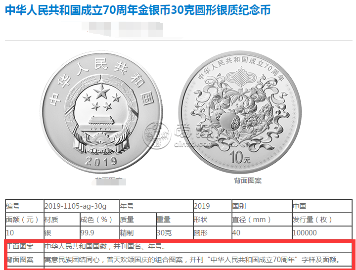 建国成立70周年金银币30克银质纪念币两枚回收价格 收购价
