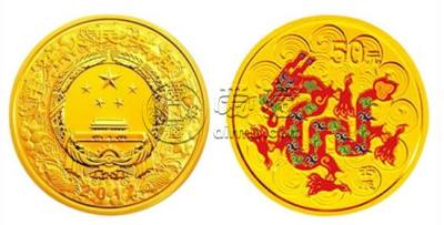 2012年龙年5盎司彩金币      2012年5盎司龙年彩金币最新价格