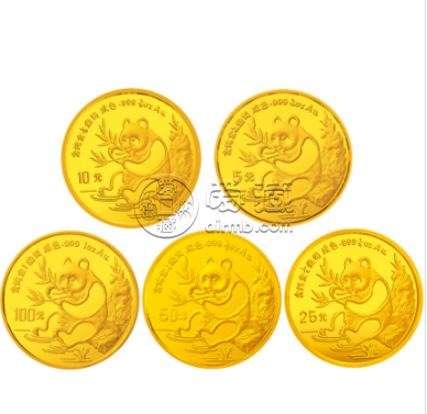 1991年熊猫金币5枚套装1991年金套猫价格