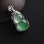 冰种晴水 福禄翡翠吊坠 18K白金配真钻镶嵌 裸石21-13-4毫米 连金28-17-8.5毫米