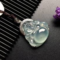 冰种飘花笑佛 翡翠吊坠 裸石尺寸: 24-24-6mm