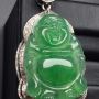 冰种阳绿佛公翡翠吊坠 真金真钻镶嵌