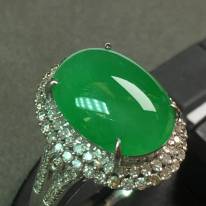 冰种阳绿戒指 18k金镶嵌钻石