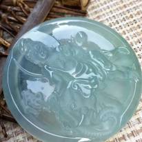 老坑高冰晴水底 普贤菩萨 翡翠吊坠