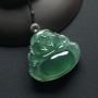 冰种菠菜绿笑佛 翡翠吊坠 整体尺寸:30.8-28-9