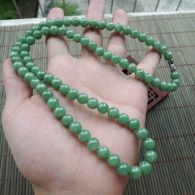 满绿圆珠翡翠项链取大7.8mm图1