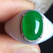 老坑冰種辣陽綠色 翡翠戒指12.8-9.3-4.8mm