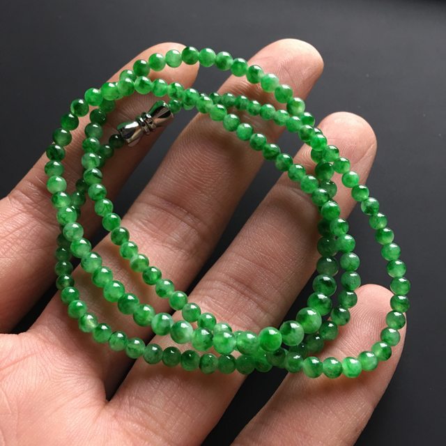 翠绿佛珠天然翡翠项链 直径4毫米图7