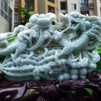 天然翡翠A货 精美满绿 龙行天下翡翠摆件