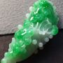 冰种辣绿白菜翡翠吊坠  完美水润