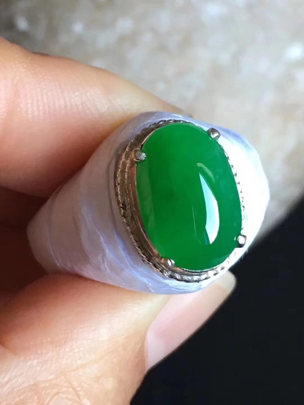 老坑冰种正阳绿色 翡翠戒指13-9-4.8mm图4
