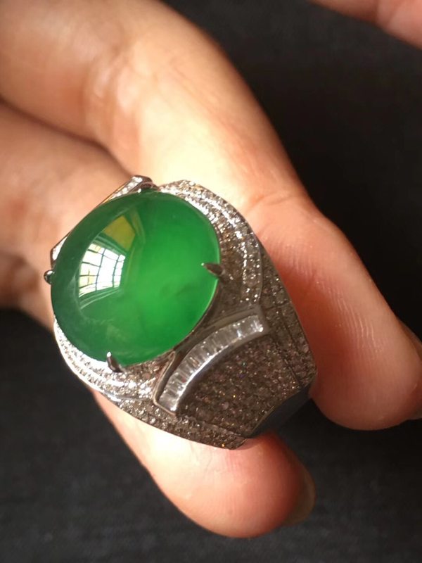 玻璃种深绿 缅甸天然翡翠戒指图2