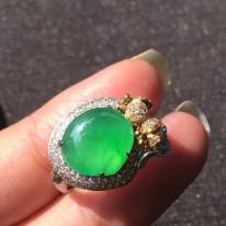 玻璃種甜木那正陽綠色 翡翠戒指