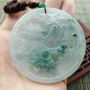 冰种飘花山清水秀翡翠挂件 尺寸56-56-6.1mm
