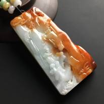 红翡深山访古寺翡翠挂件 尺寸80-40-11毫米