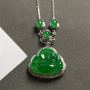 油青种满绿翡翠吊坠 18K金镶嵌钻石